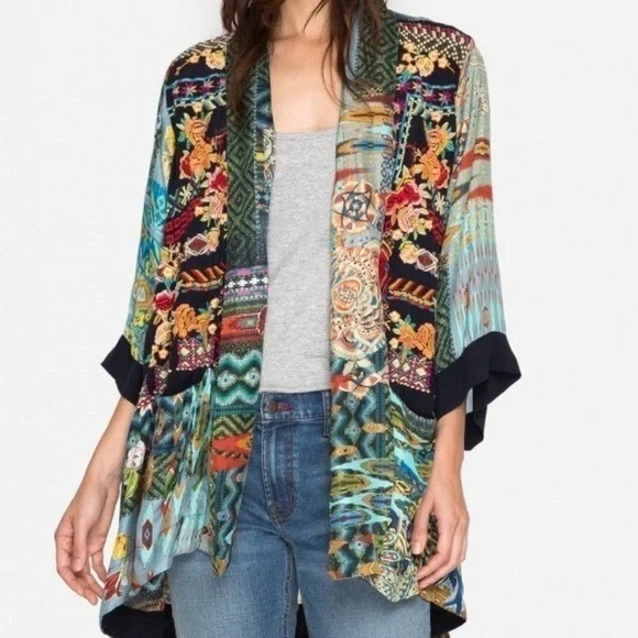Johnny Was KobenEmbroidered Silk Twill Kimono GORGEOUS DESIGN AND RARE NWT